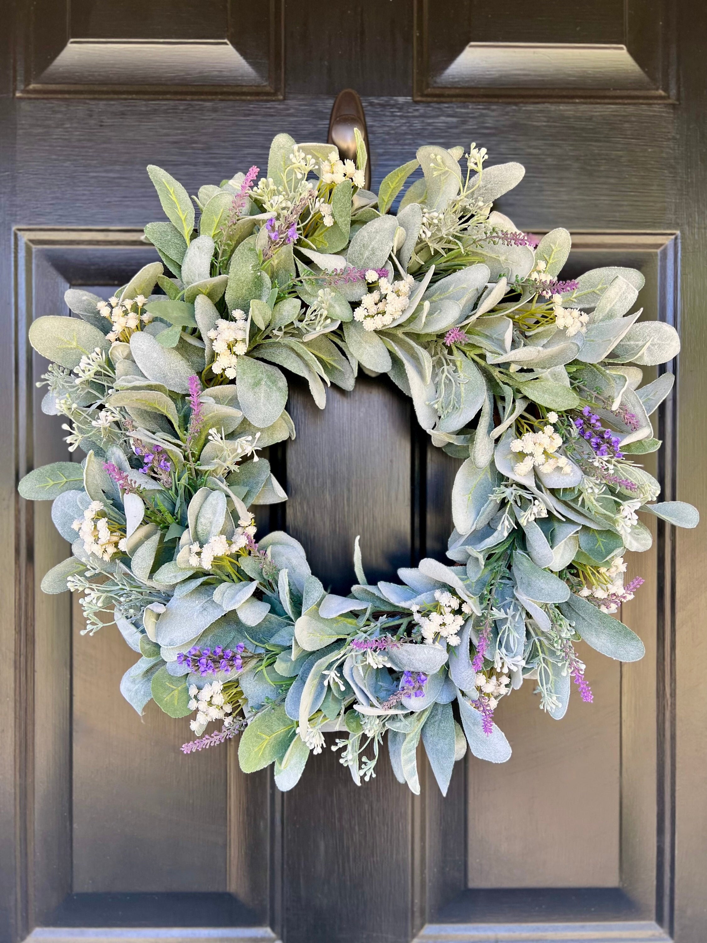 Summer Lamb's Ear and Lavender Wreath, Purple Flowers Wreath for Front ...
