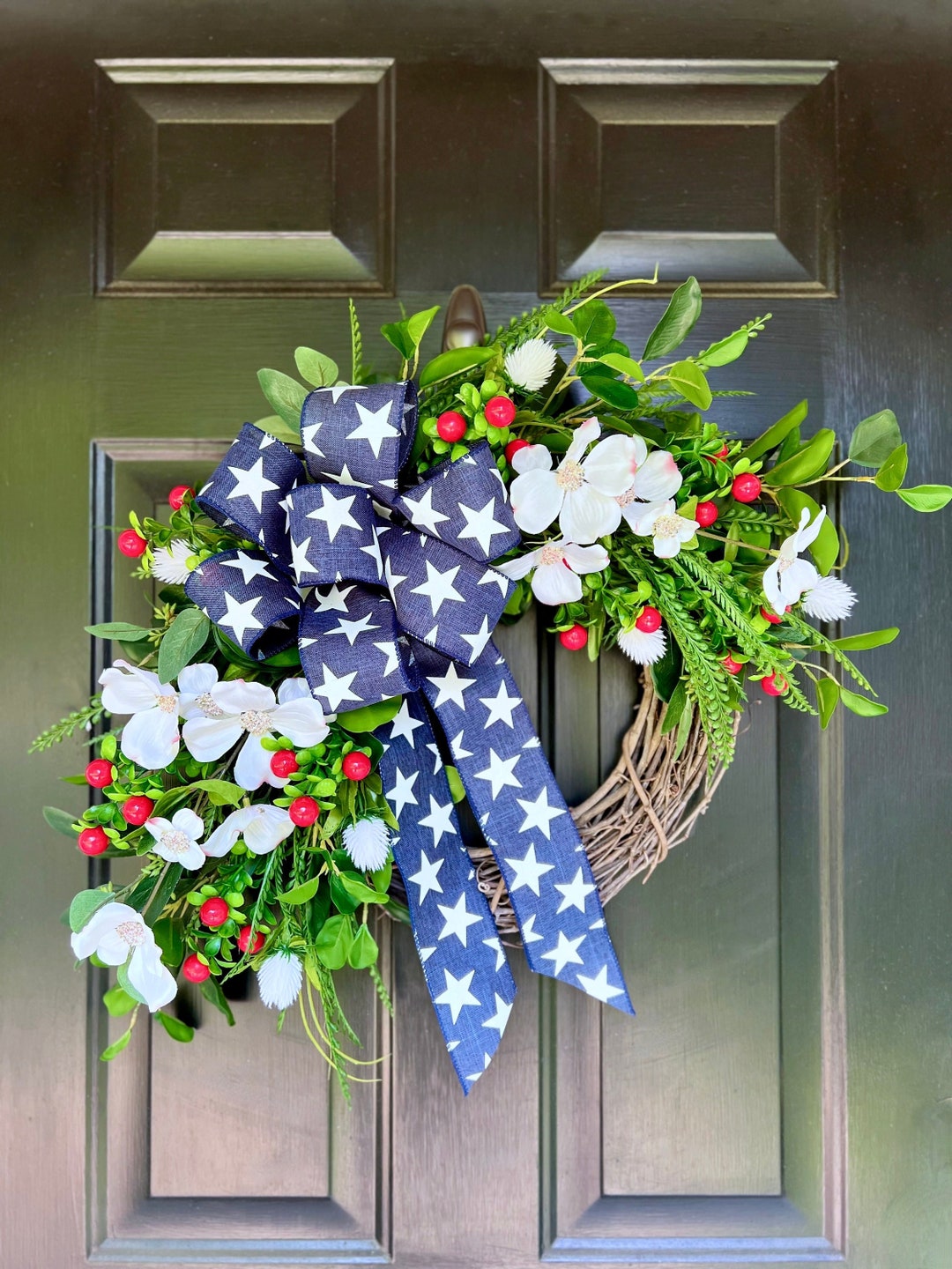 Red White and Blue Patriotic Wreath for Front Door, Summer 4th of July ...