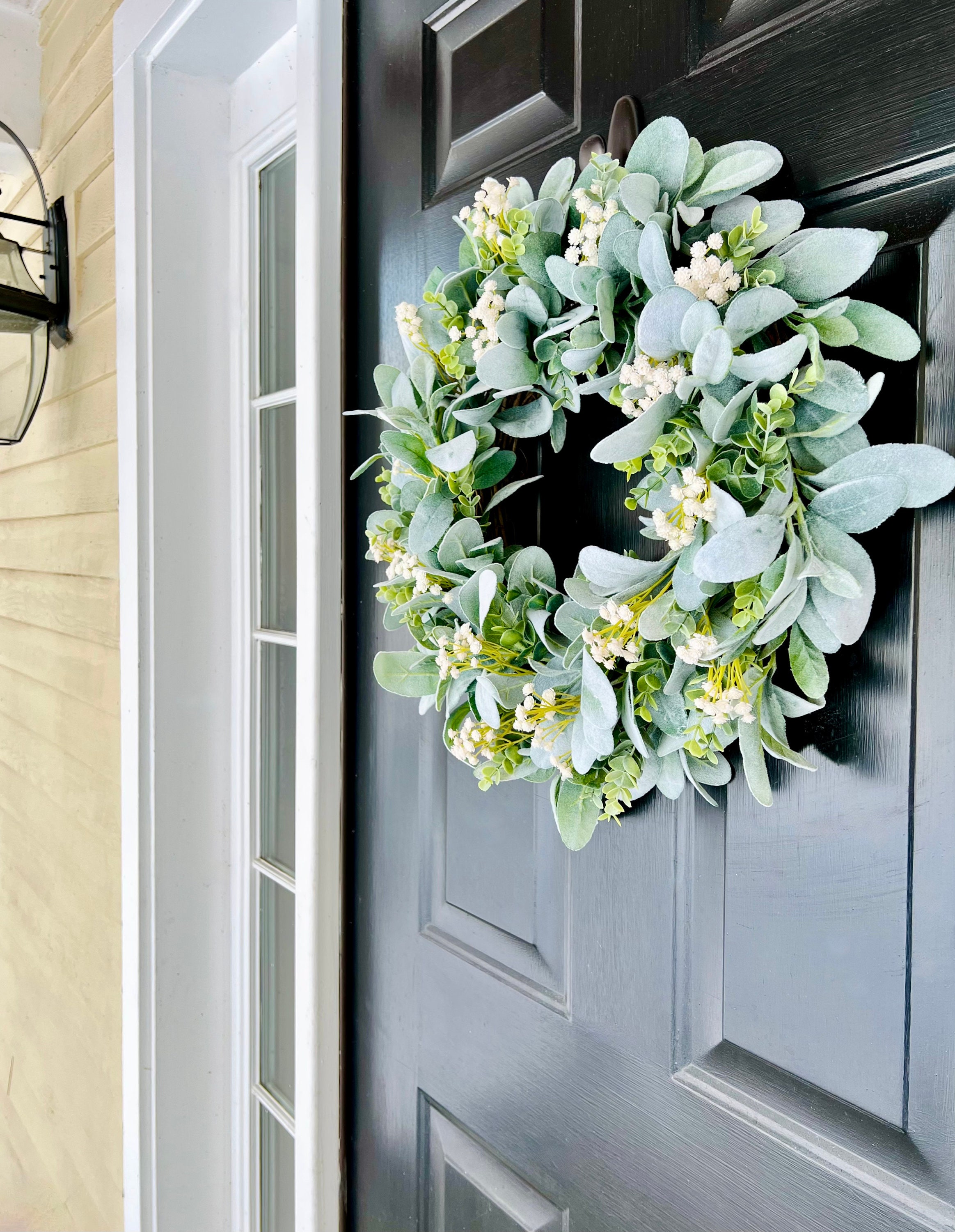 Year Round Lamb's Ear and Eucalyptus Wreath With White Flowers, Spring ...