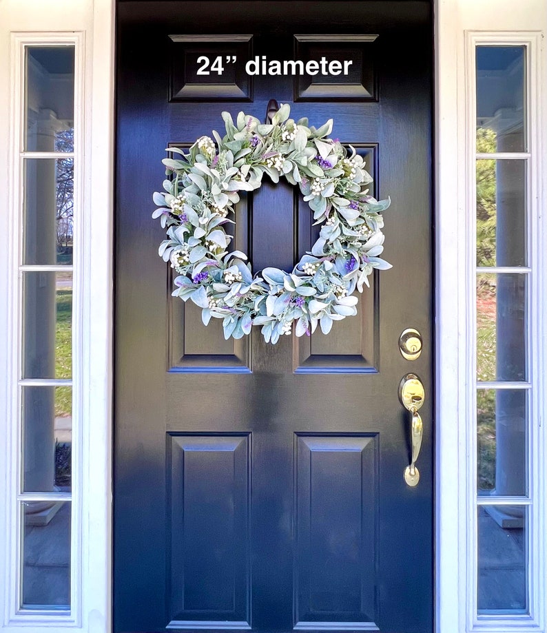 Summer Lamb's Ear and Lavender Wreath, Purple Flowers Wreath for Front ...