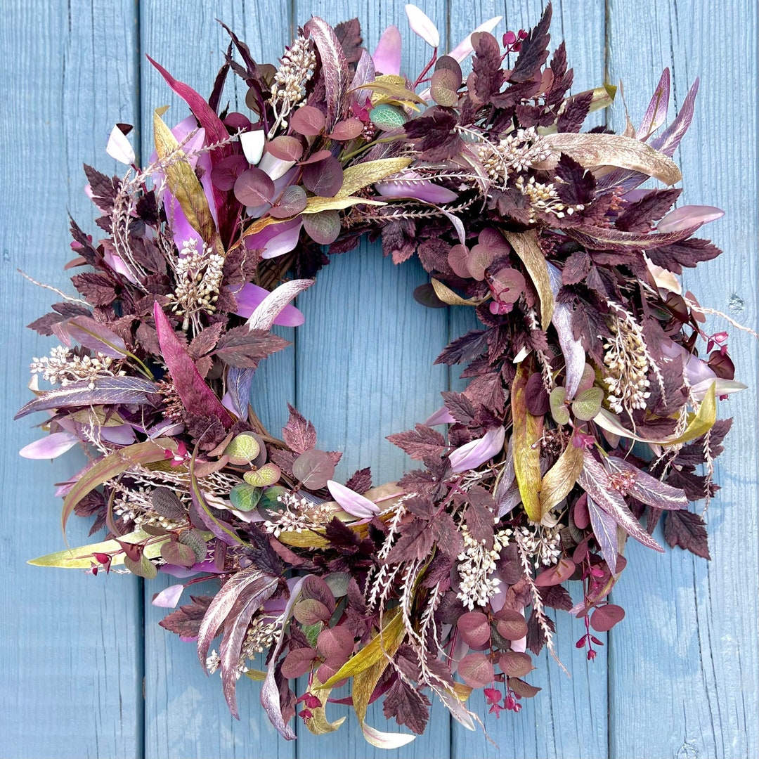 Fall Foliage Wreath for Front Door, Purple Eucalyptus Autumn Wreath ...