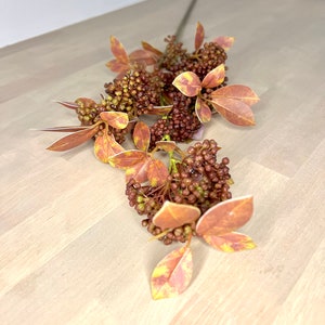 Artificial Seeding Skimmia Spray, Realistic Faux Floral Stems, Fall Berries for Wreath Making or Floral Arrangements, Plum Colored Autumn image 3
