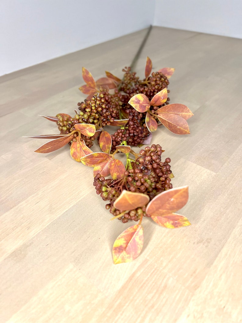 Artificial Seeding Skimmia Spray, Realistic Faux Floral Stems, Fall Berries for Wreath Making or Floral Arrangements, Plum Colored Autumn image 3
