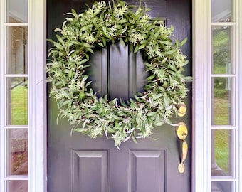 XL Olive Branch Wreath for Front Door, Large Year Round Greenery Wreath, All Seasons Wreath, Wedding Wreath, Farmhouse Olive Rosemary Wreath