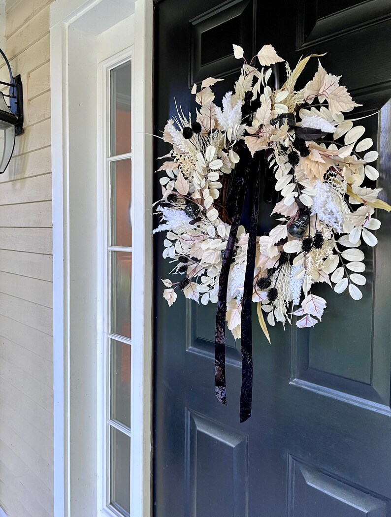 Boho Style Halloween Wreath Neutral Fall Pampas Grass Wreath Etsy