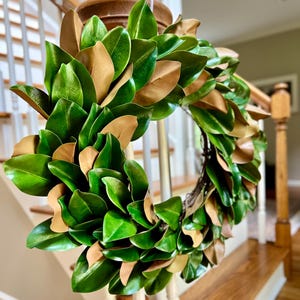 Realistic Magnolia Wreath for Front Door, Modern Farmhouse Artificial Magnolia Wreath, Year Round All Season Door Wreath, Housewarming Gift