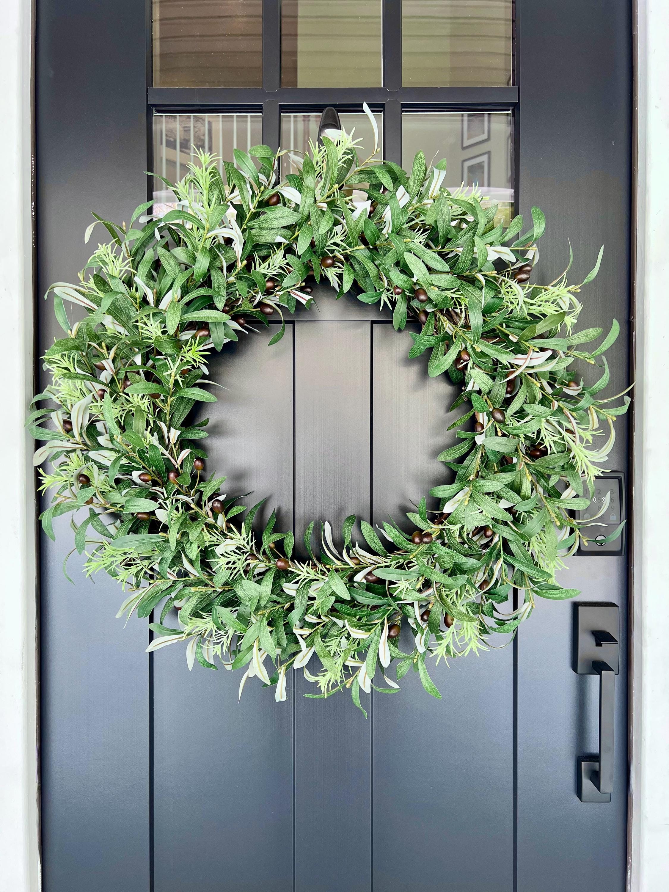 XL Olive Branch Wreath for Front Door, Large Year Round Greenery