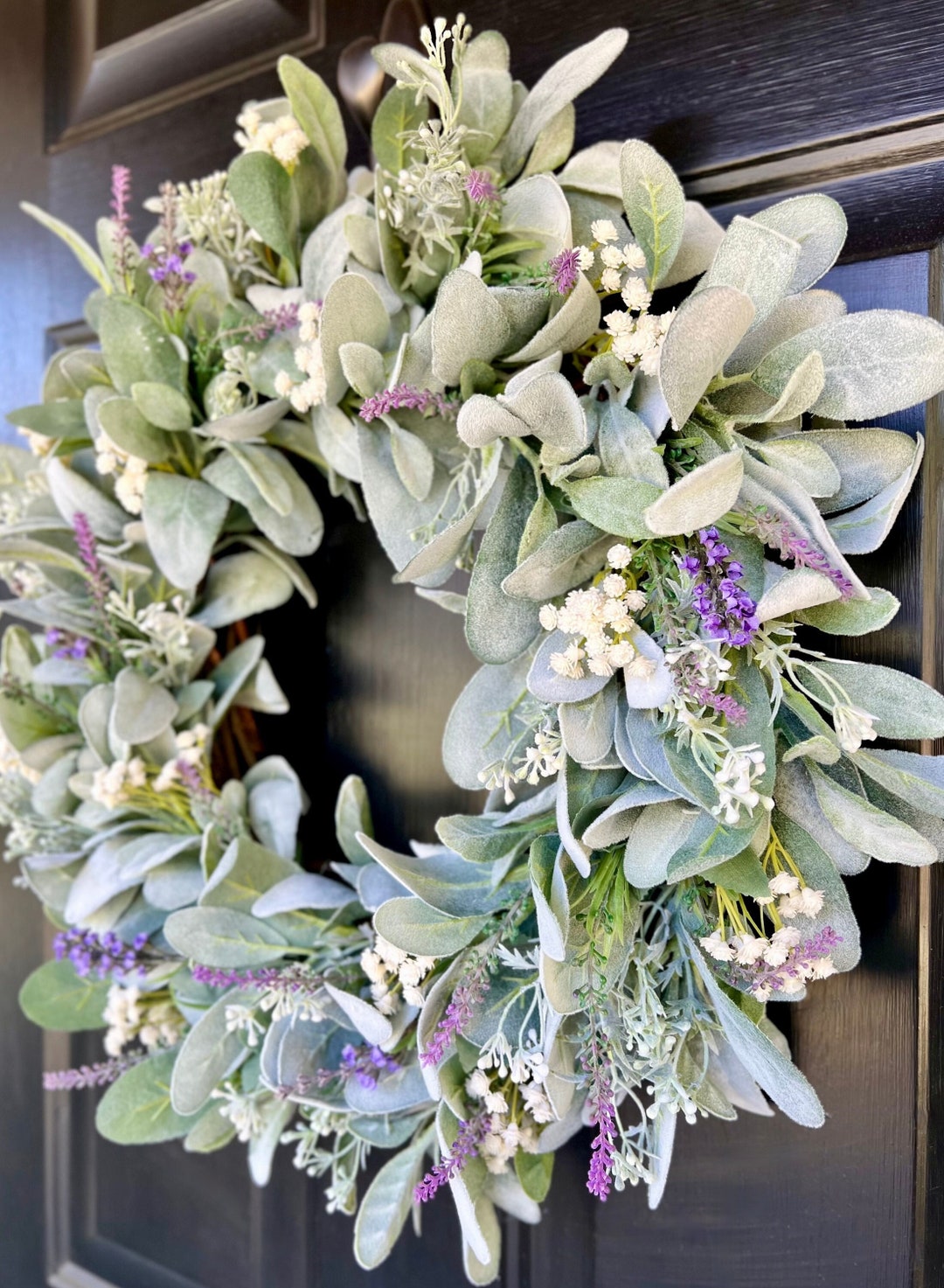 Summer Lamb's Ear and Lavender Wreath, Purple Flowers Wreath for Front ...