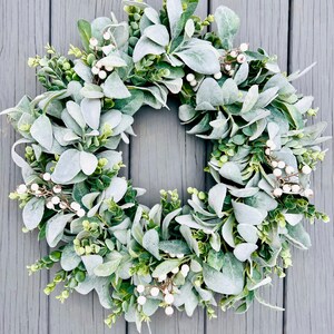 Year Round Lamb's Ear and Eucalyptus Wreath With White Berries, Winter ...