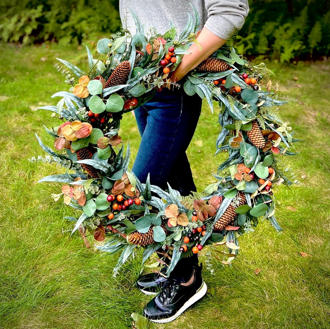 XL Fall Eucalyptus Wreath Farmhouse, Autumn Wreath for Front Door ...
