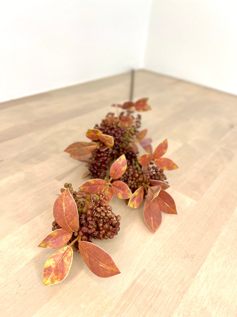 Artificial Seeding Skimmia Spray, Realistic Faux Floral Stems, Fall Berries for Wreath Making or Floral Arrangements, Plum Colored Autumn image 2