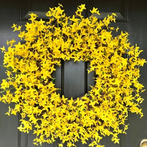 Spring Forsythia Wreath for Front Door, Yellow Spring Wreath, Easter Decor, Modern Farmhouse Wreath, Large Spring to Summer Wreath