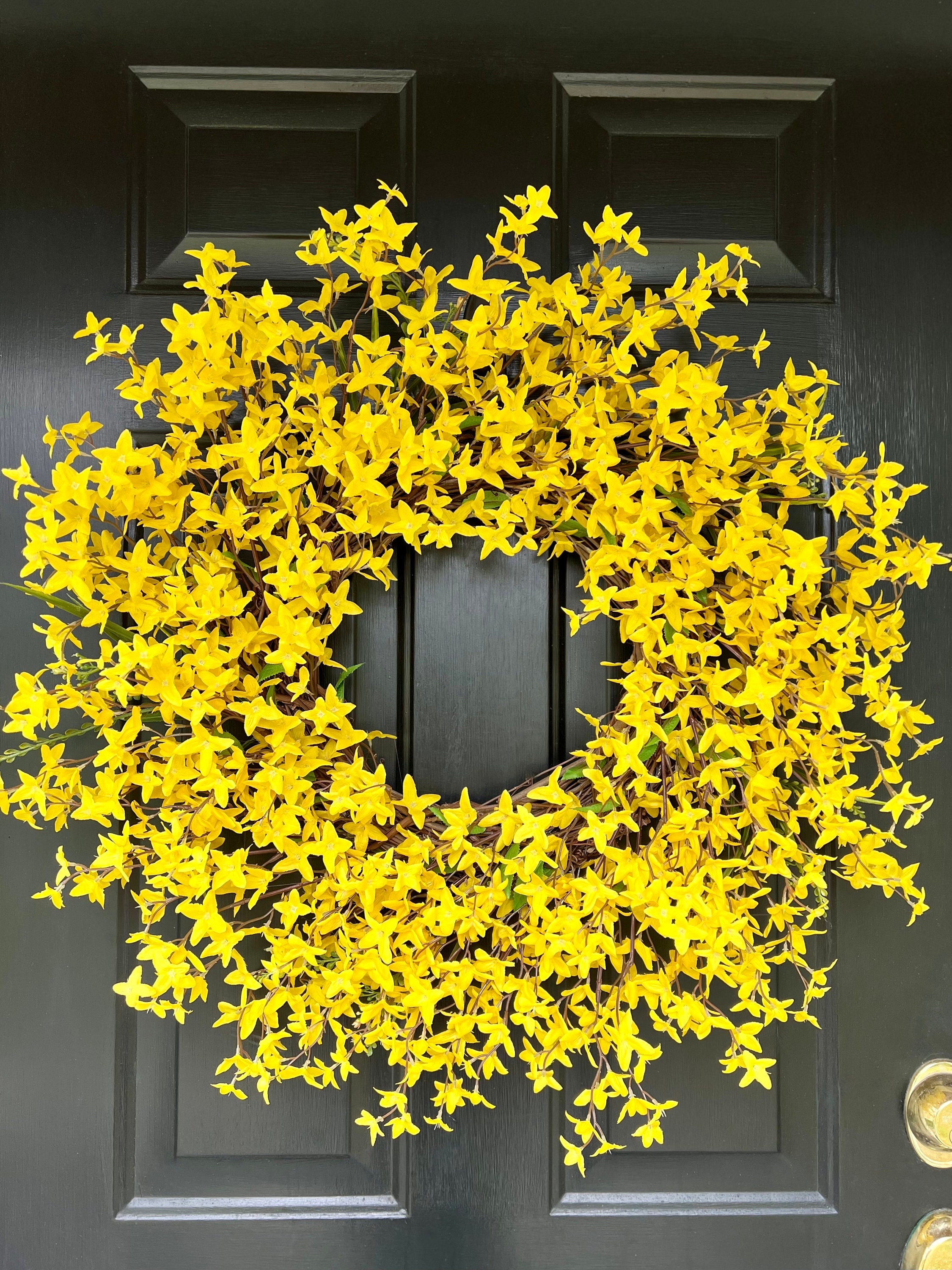 Spring Forsythia Wreath for Front Door, Yellow Spring Wreath