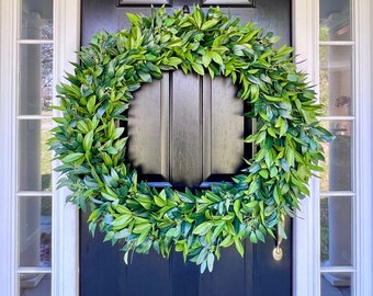 XL Year Round Greenery Wreath, Laurel Wreath with Seeded Eucalyptus, Emerald Green Myrtle Wreath, All Season Wreath, Large Wedding Wreath