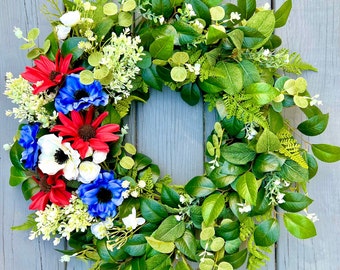 Summer Patriotic Wreath, 4th of July Wreath, Red White and Blue ...