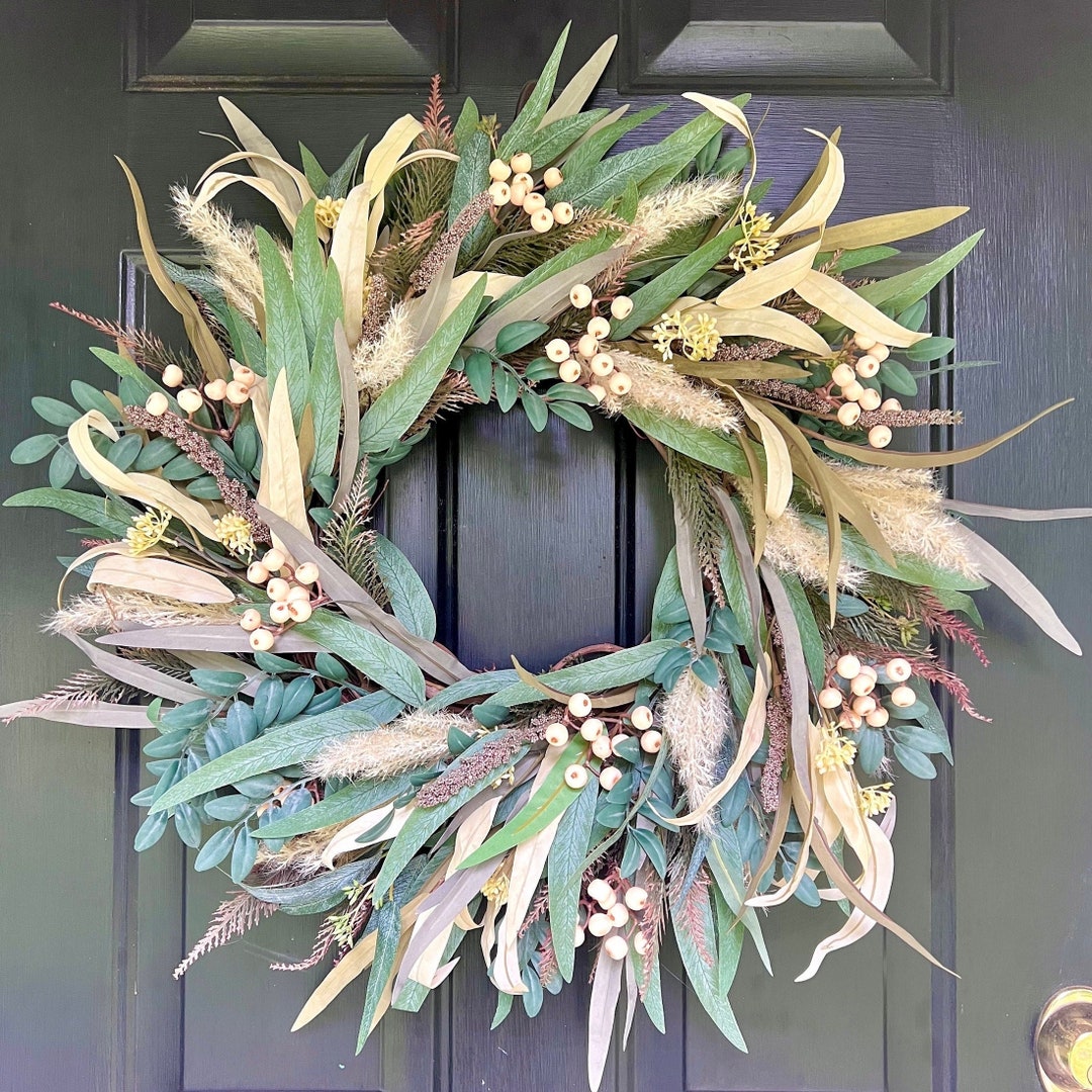 Fall Eucalyptus Wreath, Summer Wreath for Front Door, Greenery Wreath ...