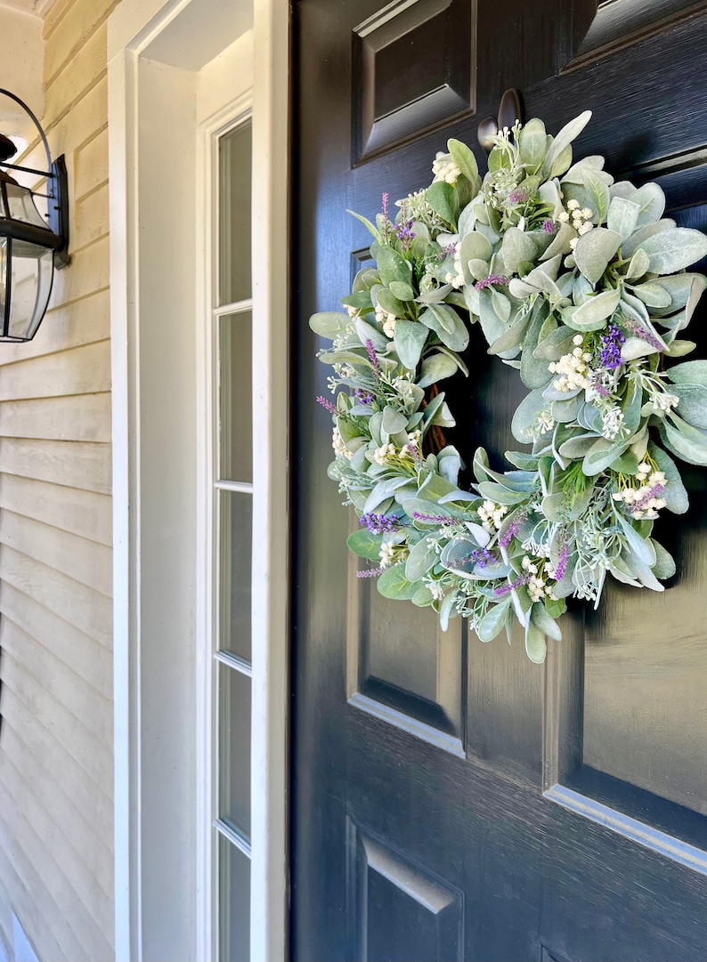 Summer Lamb's Ear and Lavender Wreath, Purple Flowers Wreath for Front ...
