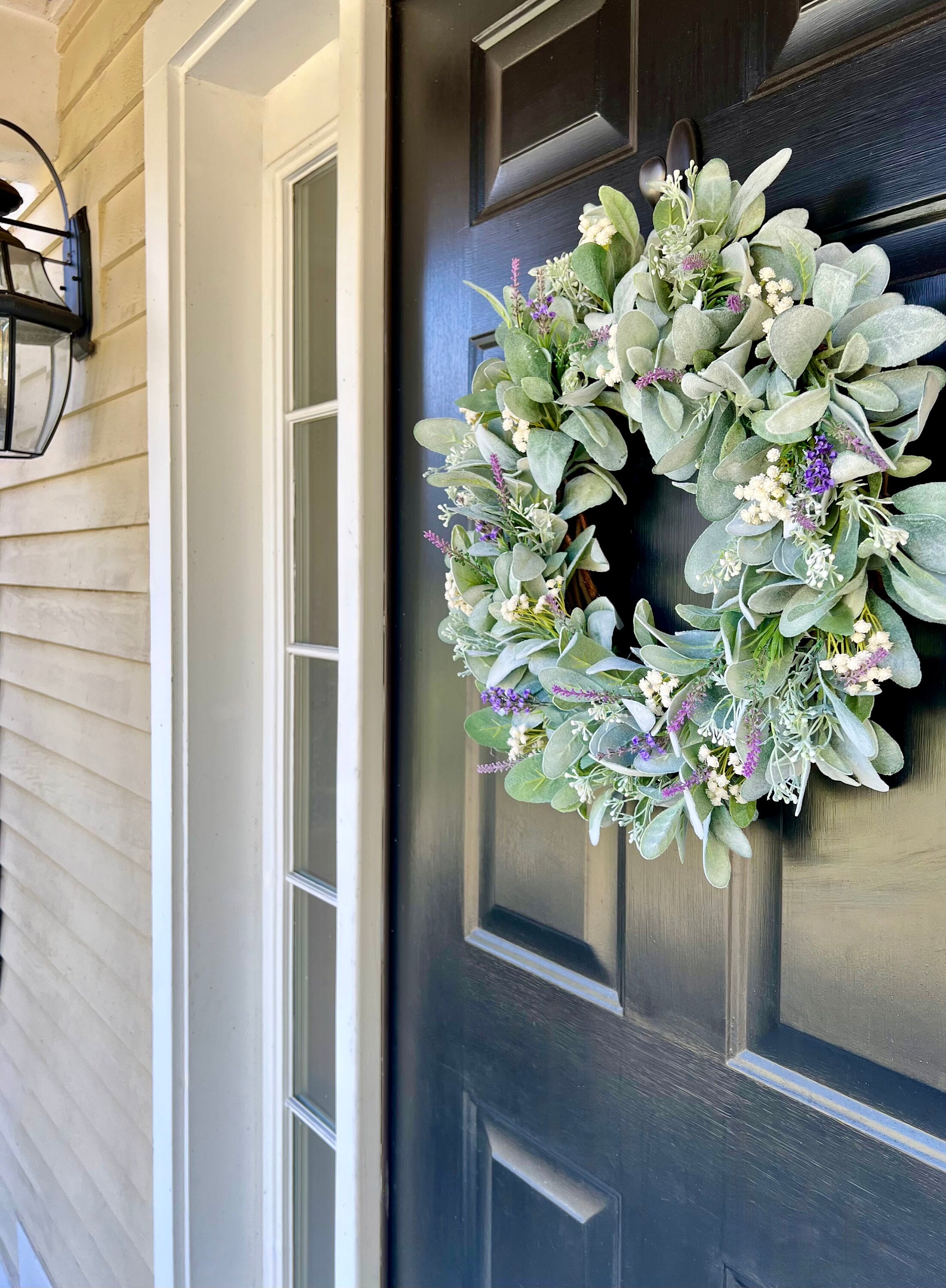 Summer Lamb's Ear and Lavender Wreath, Purple Flowers Wreath for Front ...