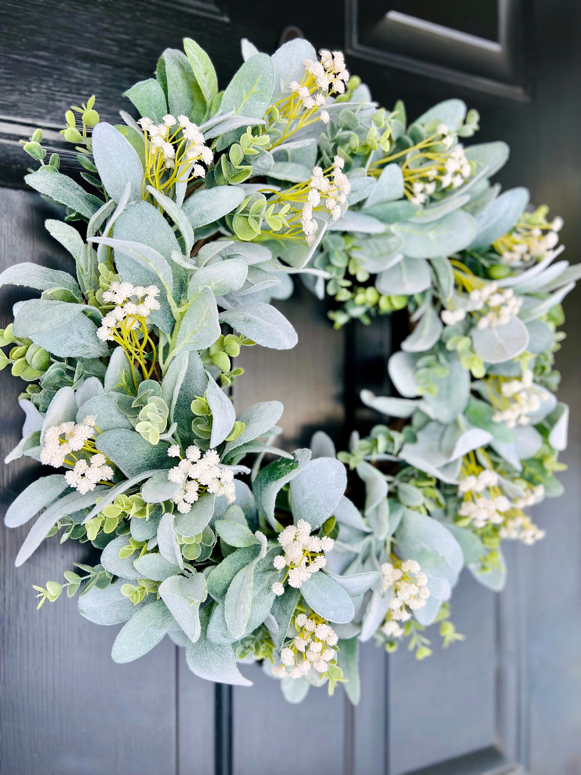 Year Round Lamb's Ear and Eucalyptus Wreath With White Flowers, Spring ...