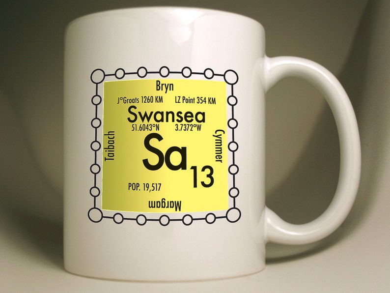 Swansea custom Sa postcode mug, UK science design SA13 (Bryn)