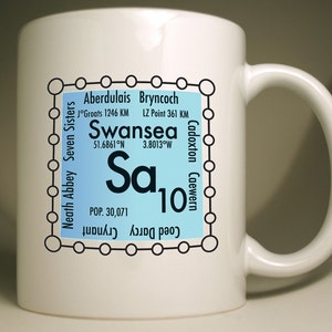 Swansea custom Sa postcode mug, UK science design SA10 (Aberdulais)