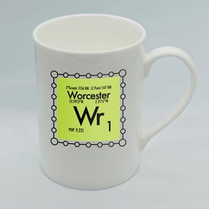 Personalised Wr Worcester bone china mug with a chemistry design
