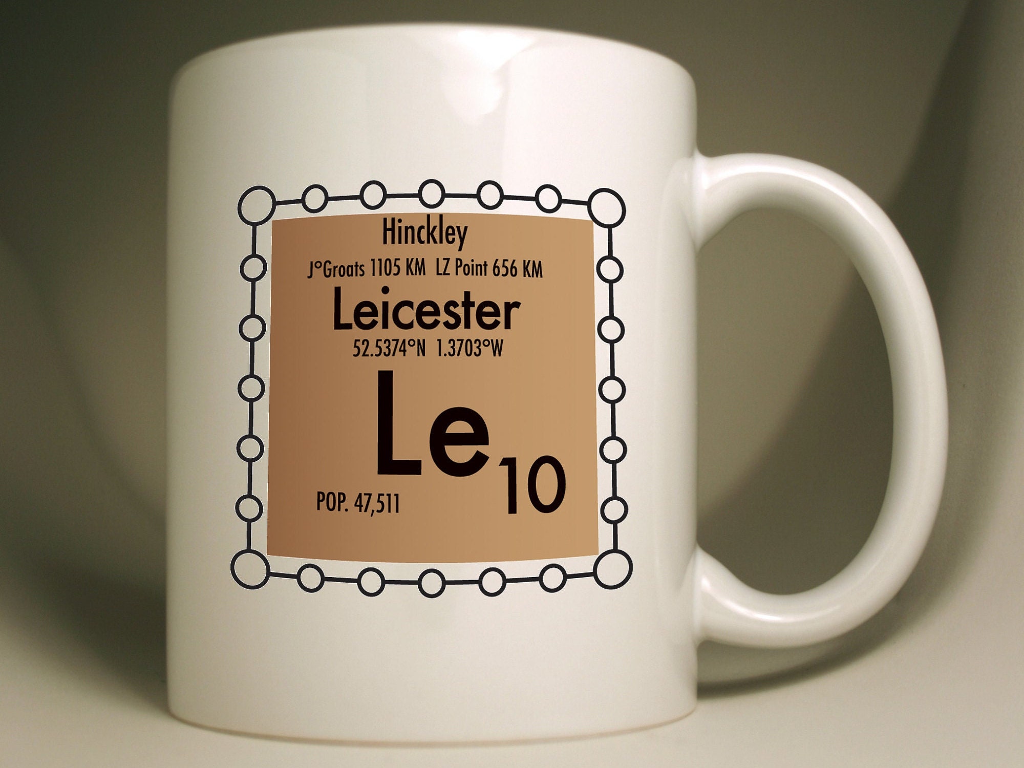 Leicester Mug LE Periodic Table of Postcodes Science Design