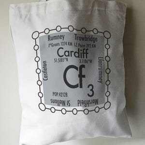 Cardiff tote bag with science design: CF Postcodes