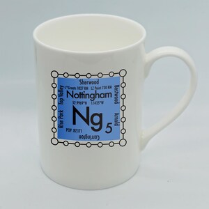 Personalised Ng Nottingham bone china mug with a chemistry design