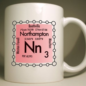 Northampton custom Nn postcode mug with UK science design