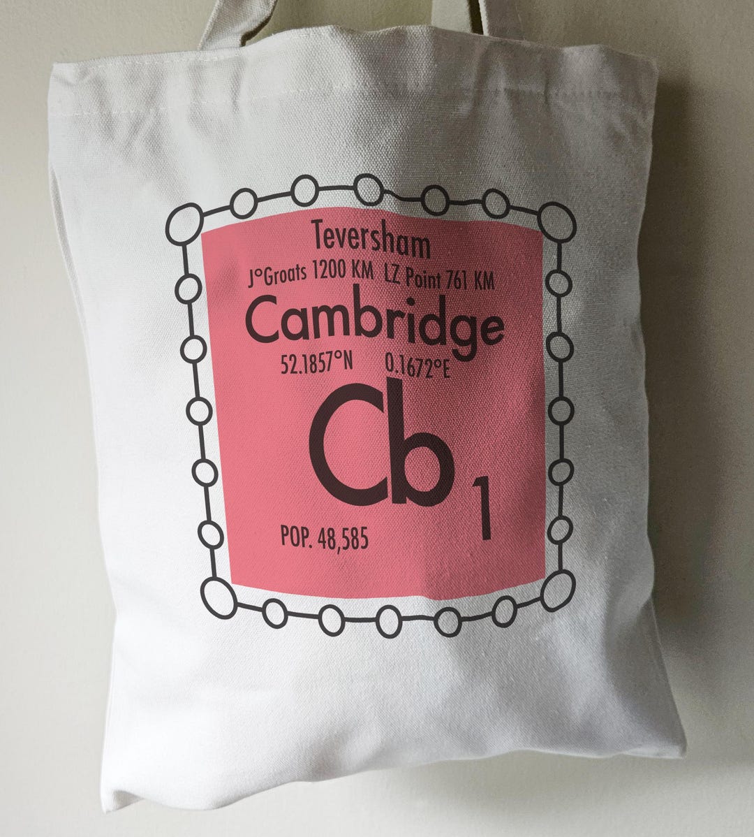 Cambridge Tote Bag With Science Design: CB Postcodes - Etsy UK