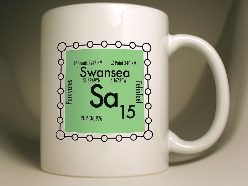 Swansea custom Sa postcode mug, UK science design SA15 (Felinfoel)