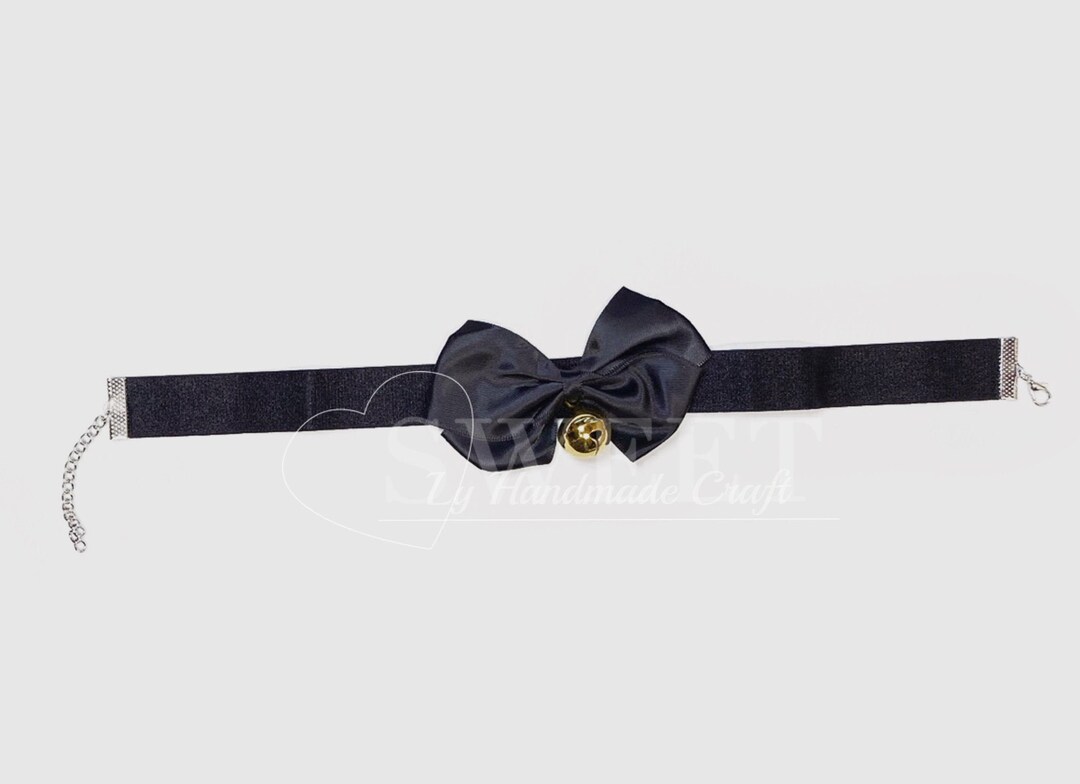 Black Ribbon Bow Choker – Anime Cosplay Collar With Gold Bell - Etsy