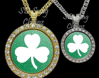 Custom Clover Spinning Swag Chain Necklace - Custom Gold or Silver Jewelry St Patrick&#39;s Day Irish Shamrock