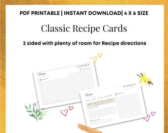 Recipe Card Blank Meal Recipe Page Recipe Organization Kitchen Meals Planning Pages for Frugal Meals Dinner Lunch Breakfast Recipe Cards PDF