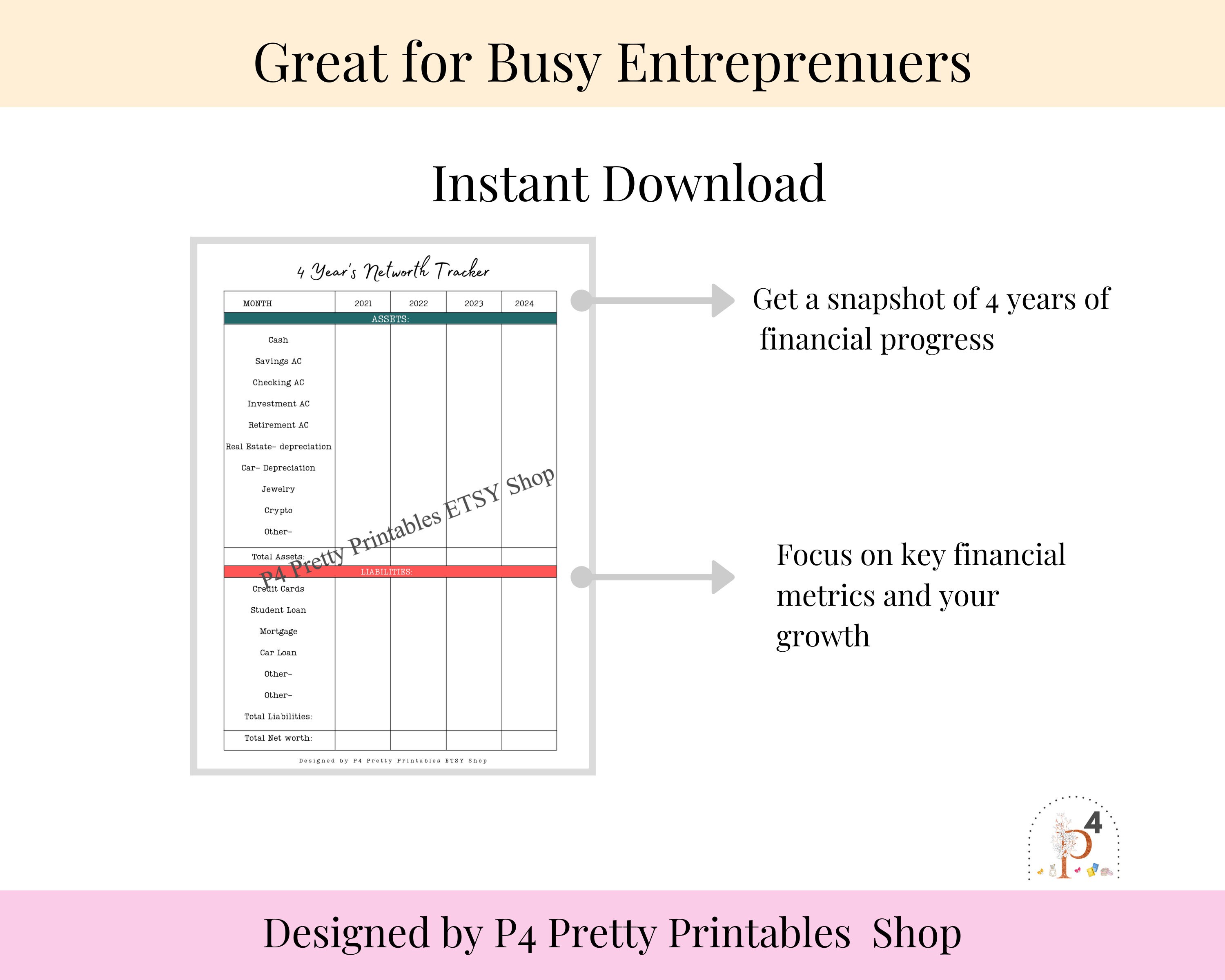 Net Worth Tracker Printable 2021-2024 Annual Networth - Etsy