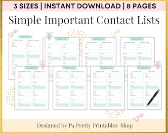 Contact List staff directory Important Business Contact Info Organizer Phone Number List Classic Planner Inserts Emergency Contact Log PDF
