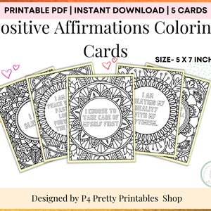Printable Affirmation Cards | Mandala Coloring Postcards | positive affirmations cards | Relaxation Coloring Greeting Card PDF  Adults