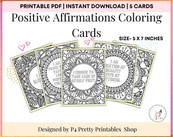 Printable Affirmation Cards | Mandala Coloring Postcards | positive affirmations cards | Relaxation Coloring Greeting Card PDF  Adults