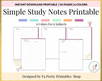 Minimalist Study Notes Set Printables |  Cornell Study Method | Note taking Paper for students | Study Planner | Lined, Dot-grid Graph Paper