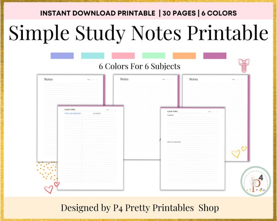 Minimalist Study Notes Set Printables Cornell Study Method - Etsy