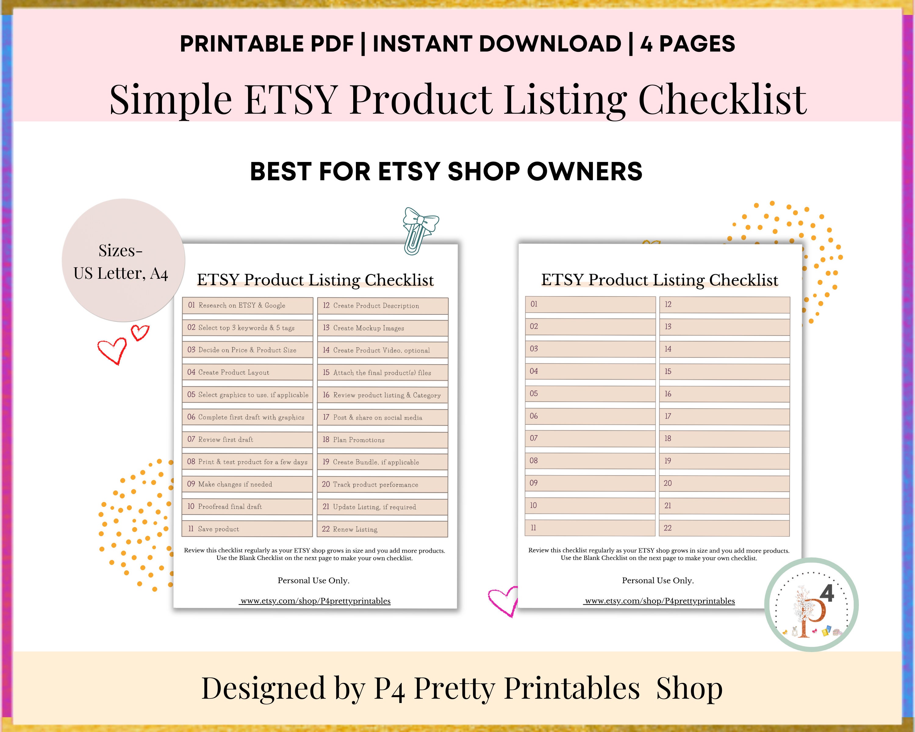 Simple ETSY Product Listing Checklist Printable Product Etsy