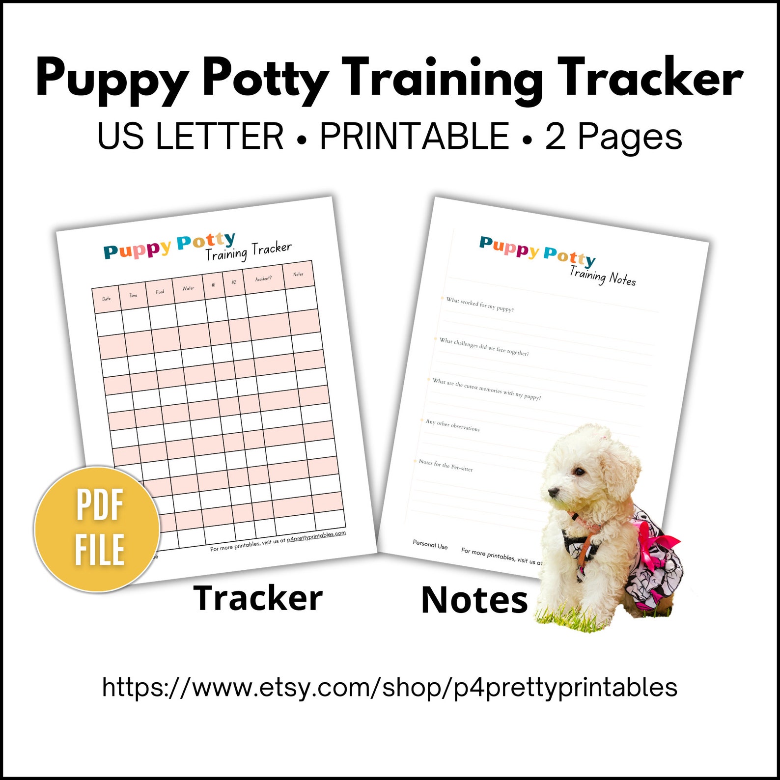 Puppy Potty Training Chart Pet Checklist Puppy Training Etsy