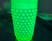Stamm House imperial glass Vaseline Opalescent dewdrop large tumbler Vase uranium glow