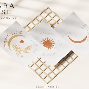 Lot de 3 - Cartes postales paradisiaques | Illustrations originales | TÉLÉCHARGEMENT IMMÉDIAT | Marque-page | Décoration murale sur le thème de l'été | Offrir un cadeau