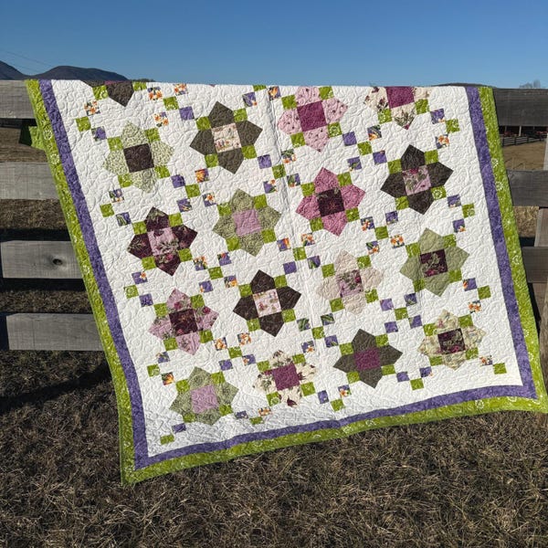 Star Patchwork Quilt – 82” x 69” – Handmade Modern Throw or Queen/Full Bed Quilt