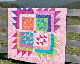 Bear Claw Camp Quilt - Modern Throw - 58" x 58"