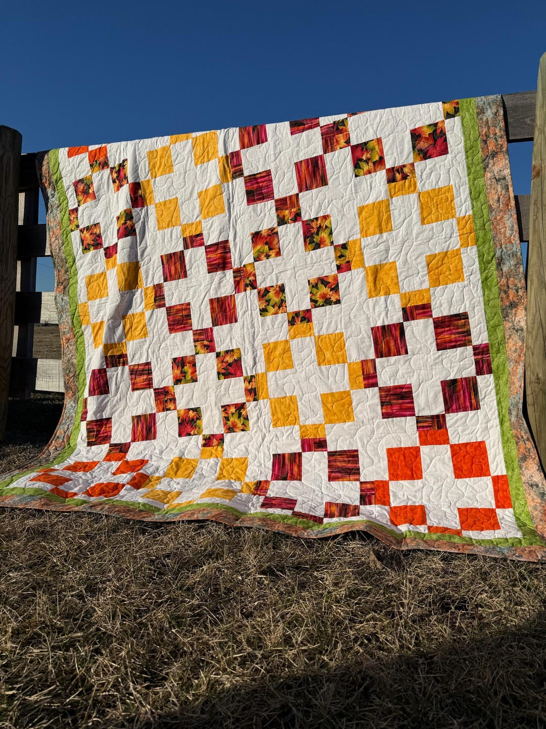 Handmade Fall Patchwork Quilt: Autumn Leaf Cotton Bedding (94x77 Queen ...