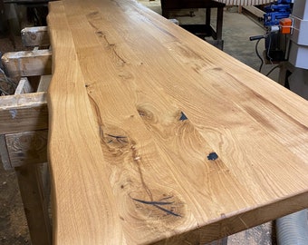 Solid oak tabletop, dining table top, desk top for dining room, kitchen, office; treated, water-resistant, live edge