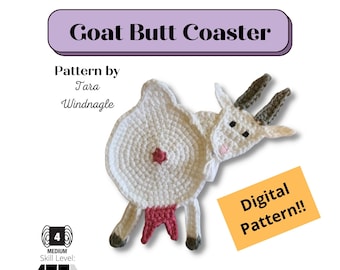 Crochet Pattern, Goat Butt Coaster DIGITAL DOWNLOAD